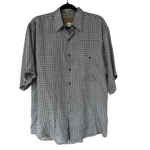 90s Silk Euro Minimalist Button Down – Black & White Geometric L‎